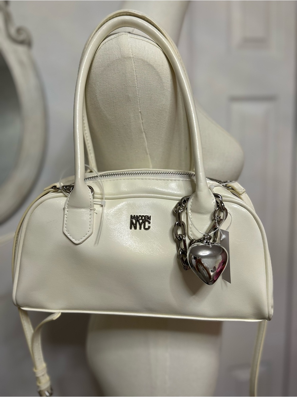 Made in NYC Ivory Dome Satchel with Heart Charm